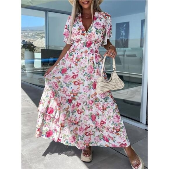 Floral Print Flutter Sleeve Maxi Dress - Picture 5 of 5